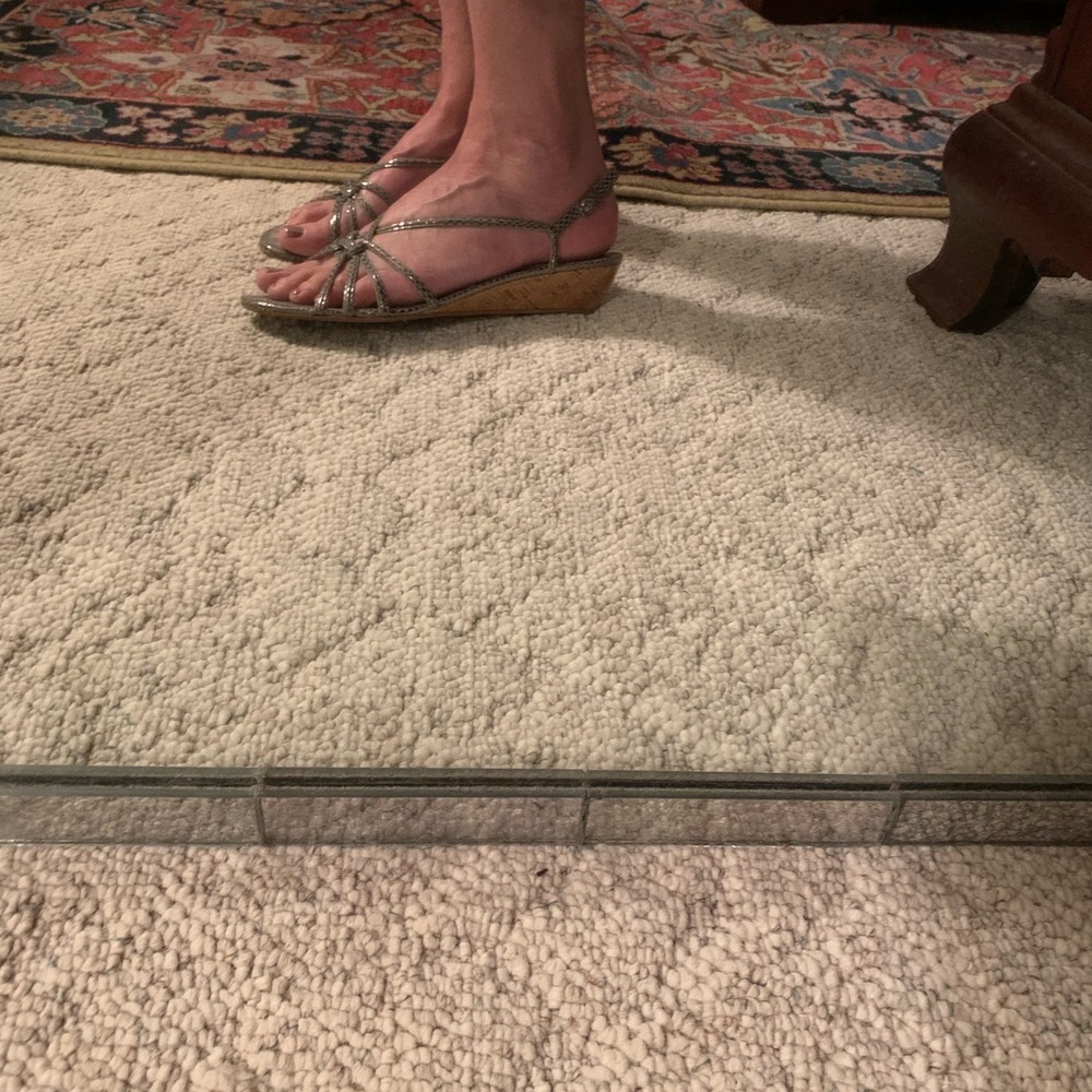 Pretty Silver Sandals with Cork Heel